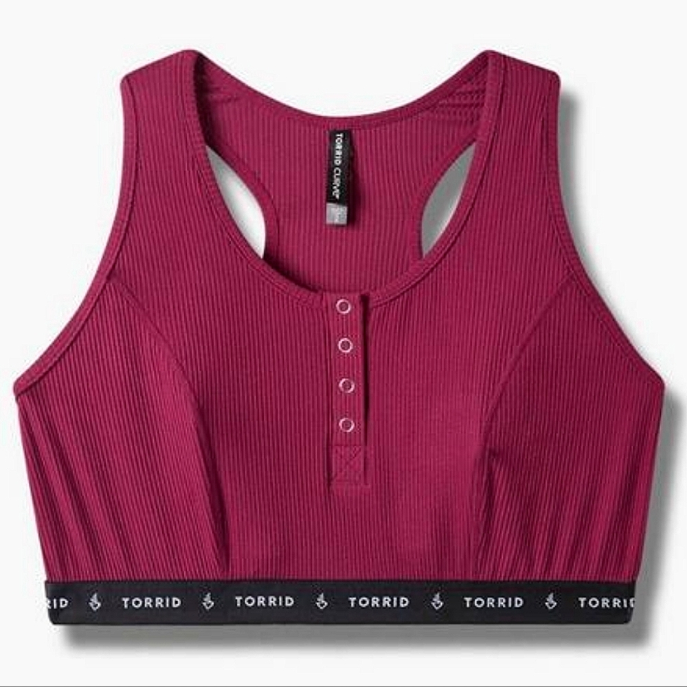 TORRID Lightly Lined Rib Henley Bralette - Navarro Pink - Picture 2 of 7